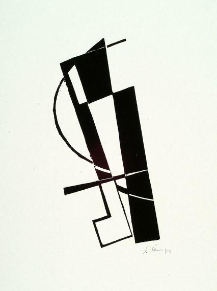 Avgust Černigoj, Konstrukcija, 1926 (ponatis 1981), linorez na papirju, UGM, foto: I. Leskošek