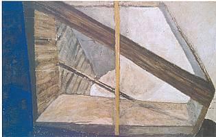 Branko Korez, Prehod, 1997, mešana tehnika na lesonitu, vabilo