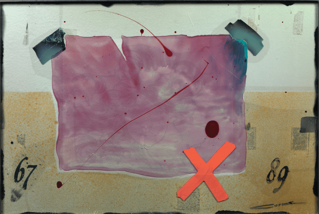 GIF: Franc Curk: Kinetična grafika, elektronska instalacija, 53,5 x 45,5 cm, 1988 / foto: Dejan Habicht (Arhiv Moderna galerija)